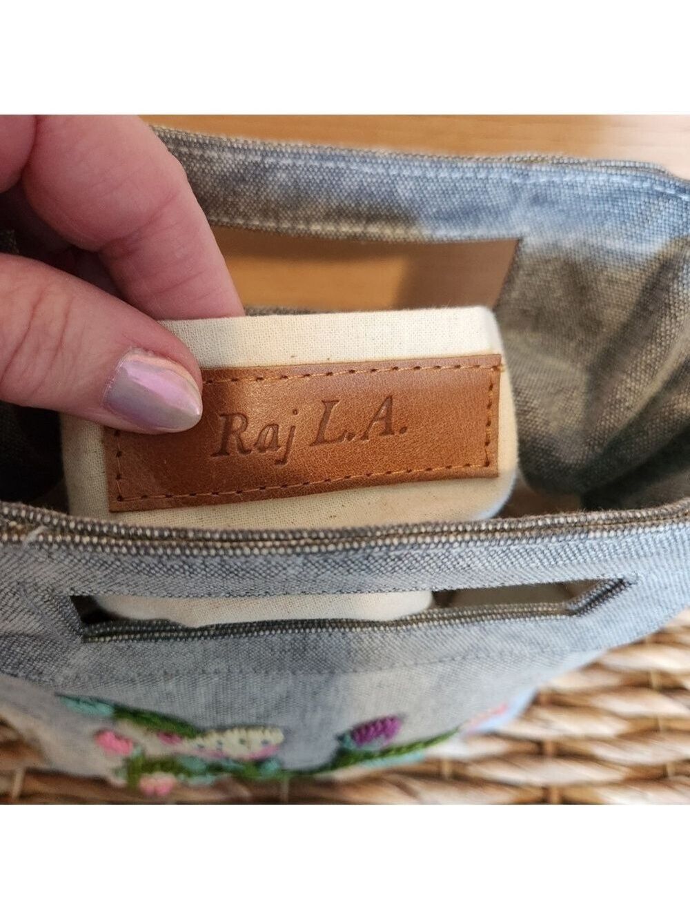 RAJ ANTHROPOLOGIE EMBROIDERED CROSSBODY SHOULDER REMOVABLE GRAY DENIM BAG NWOT - Picture 8 of 13